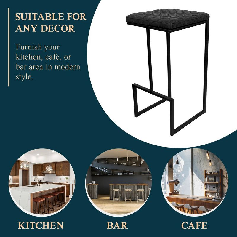 LeisureMod Quincy Leather Bar Stool with Black Metal Frame, 5 of 14