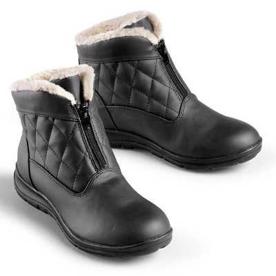 Collections Etc Quilted Zip-Front Fleece Lined Boots