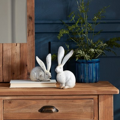 Weathered Gray and Brown Resin Rabbit Figurines Set of 4