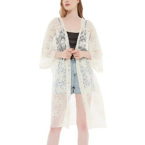 Anna-Kaci Women's Embroidered Floral Butterfly Duster Crochet Cardigan for Everyday Wear - 1 of 4