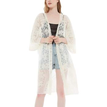 Anna-Kaci Women's Embroidered Floral Butterfly Duster Crochet Cardigan