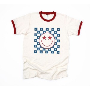 Simply Sage Market Women's Patriotic Smiley Stars Short Sleeve Ringer Tee - 1 of 3