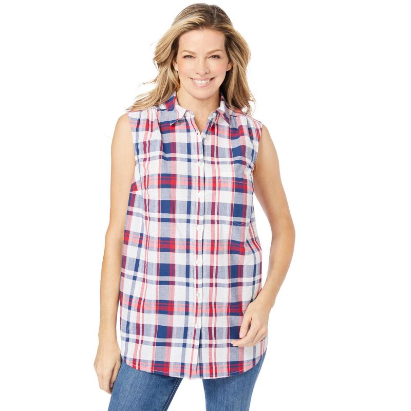 Woman Within Women's Plus Size Sleeveless Seersucker Shirt, 1 of 2