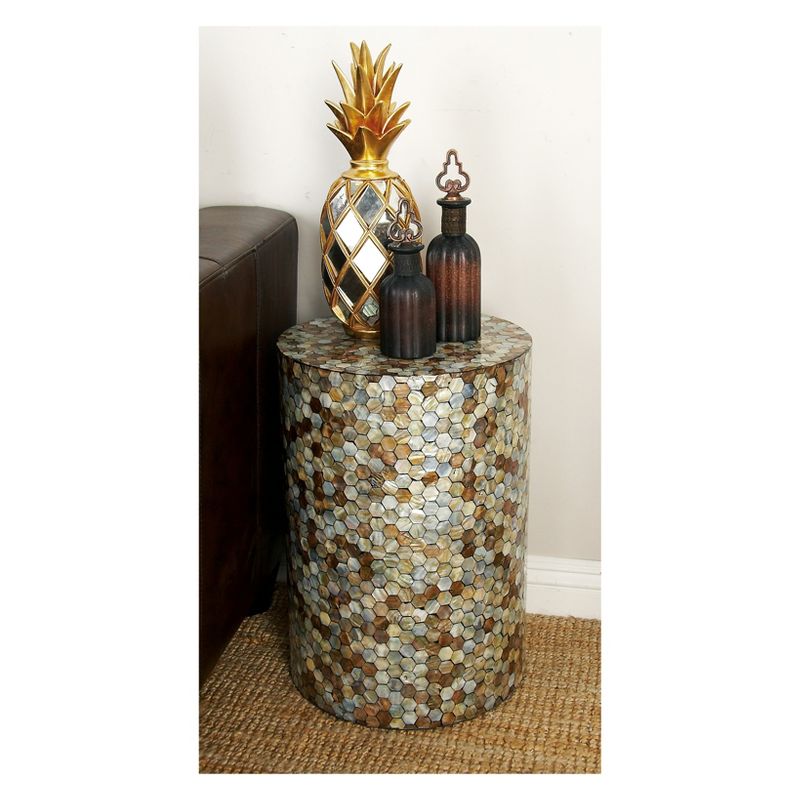 Wood and Geometric Mosaic Shell Tile Top Accent Table - Olivia & May, 4 of 5