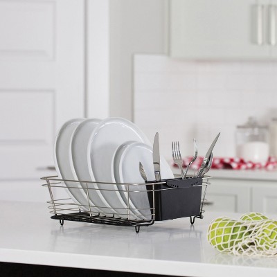 Compact Silver Stainless Steel Dish Rack with Utensil Cup