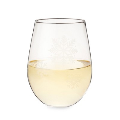 Twine Scattered Snowflakes Stemless Wine Glass, Holiday Wine and Christmas Party Accessory, Hostess Gift, Snow Pattern, Clear, Silver