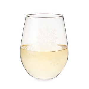 Twine Scattered Snowflakes Stemless Wine Glass, Holiday Wine and Christmas Party Accessory, Hostess Gift, Snow Pattern, Clear, Silver - 1 of 4