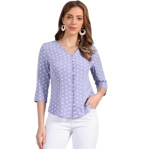 INSPIRE CHIC Women's Polka Dots 3/4 Sleeve Casual Button Front Shirt - 1 of 4