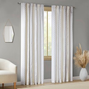 MAYEERTY 50x95" 2-PK Poly Printed Curtain Panel with Tufted Stripe White/Taupe - 1 of 4