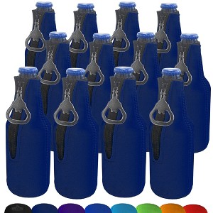Neoprene Bottle Cooler Sleeves for 12oz Bottles with Bottle Opener- 12-Pack - Blank Design - Dual Sided Insulation Keeps Your Drinks Cool - 1 of 4