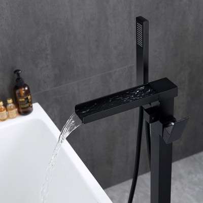 Matte Black Stainless Steel Freestanding Tub Faucet with Hand Shower