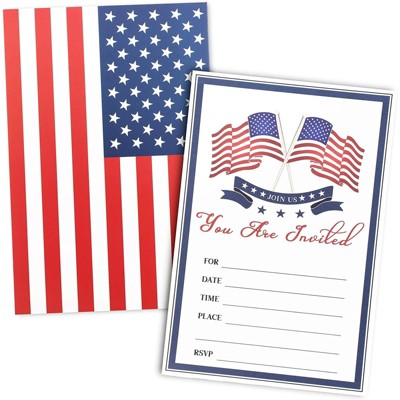 Pipilo Press 36 Pack American Flag Flat Invitation Cards Set with Envelopes for Patriotic Party, 4 x 6 in
