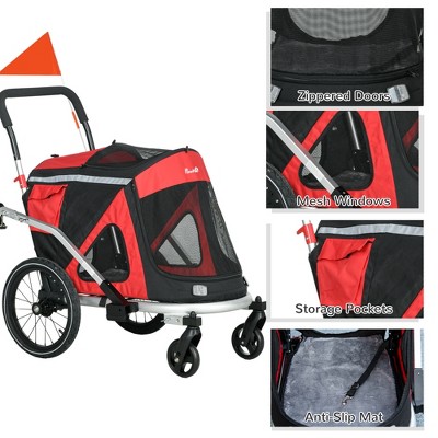 Red Foldable Aluminum Dog Bike Trailer with Safety Features