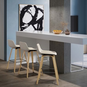 Gulches Mid Century Modern Counter/Bar Height Stool Set of 2 - Natural Light Wood, Upholstered, 20.01"W x 21.1"D x 36.2"H - 1 of 4