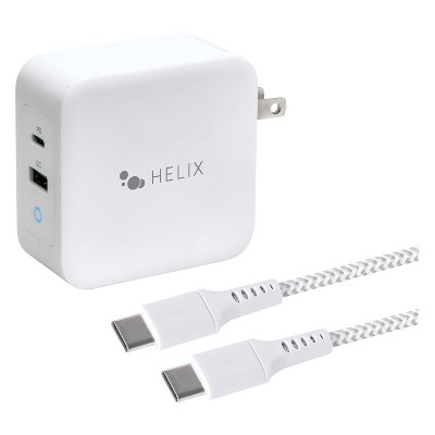HELIX Pro Series 100-Watt PD GaN USB-C® Charger with 6-Ft. Braided USB-C® to USB-C® Cable in White