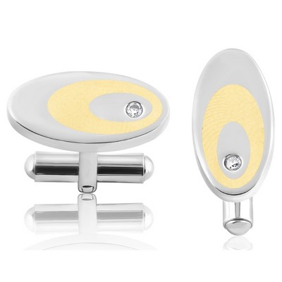 Pompeii3 Men's Stainless Steel Yellow Oval Polished 10.5mm Cufflink