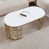 42"W Modern Oval Coffee Table Cocktail Table Center Table Accent Table with Cut-Out Pattern Metal Stainless Steel Frame, White+Gold-ModernLuxe - 2 of 4