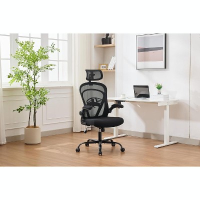 Ergonomic Office Chair with Flip-Up Armrests & Lumbar Support, Breathable Mesh High Back Desk Chair, Wide Seat, Black