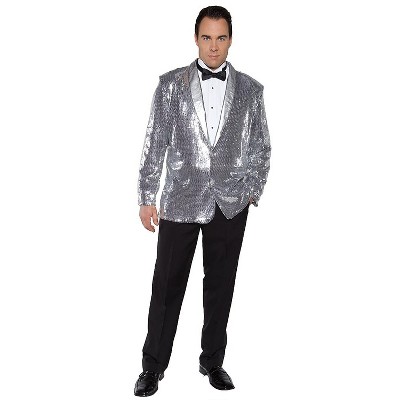 Halloween Express Mens' Sequin Jacket Costume Silver One Size : Target