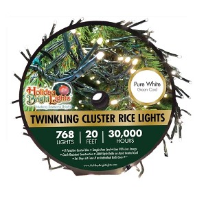 Holiday Bright Lights Twinkling Cluster LED Rice Light Reel, 20 Foot Long 768 Lights for Indoor/Outdoor Christmas Decoration, Pure White - 1 of 4