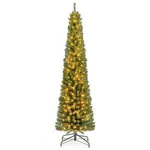 Costway 5/6/7/8 FT Pencil Christmas Tree with 295/392/523/671 Memory Wire Branch Tips 110/140/190/250 LED Lights for Home - 1 of 4