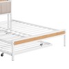 Full Size Metal Platform Bed Frame with Twin size trundle, Upholstered headboard, Sockets, USB Ports and Slat Support, No Box Spring Needed - 2 of 4