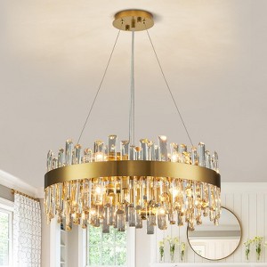 Ludomide Modern Crystal Chandelier, 12-Light Brushed Gold 2-Tiers Crystal Raindrop Chandelier - 1 of 4