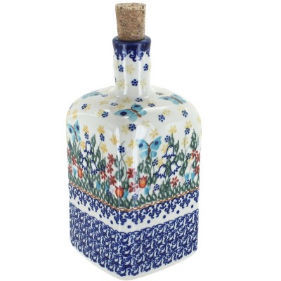 Blue Rose Polish Pottery 13 Vena Square Bottle with Cork