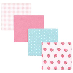 Hudson Baby Infant Girl Cotton Flannel Receiving Blankets, Strawberry, One Size - 1 of 4