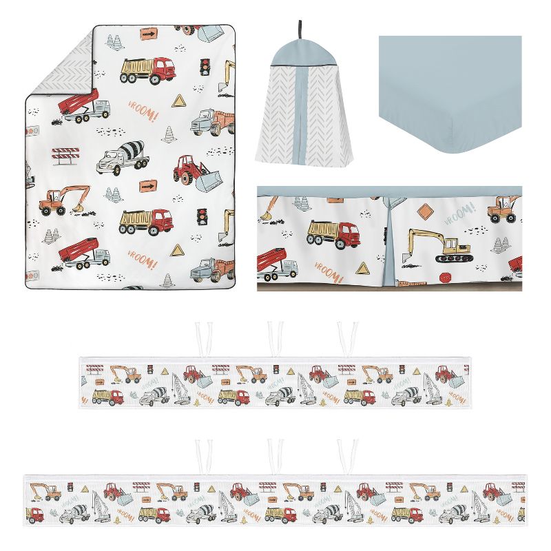 Sweet Jojo Designs Boy Crib Bedding + BreathableBaby Breathable Mesh Liner Construction Truck White Red Blue, 2 of 7