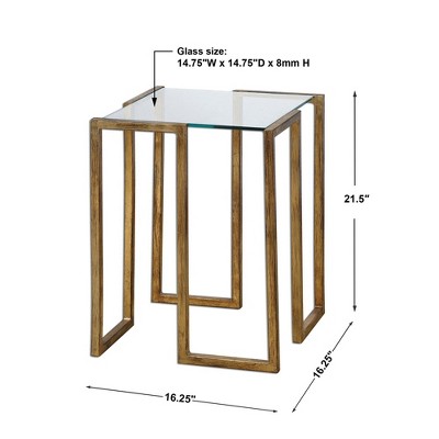 Antique Gold Leaf Square Glass Top Accent Table