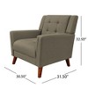Mid-Century Modern Armchair with Tufted Waffle Stitch, Rubber Legs, and Engineered Wood Frame with Warm Finish - 3 of 4