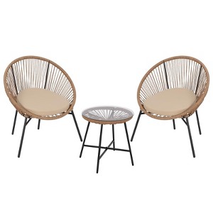 3 Piece Patio Bistro Set, Outdoor Acapulco All-Weather Chair Set with Glass Top Table and 2 Cushions - 1 of 4