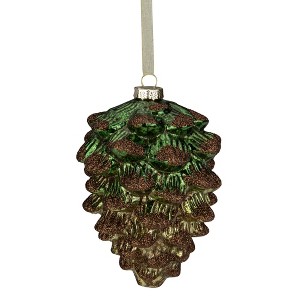 Northlight Pine Cone with Glitter Glass Christmas Ornament - 4.5" - Green and Brown - 1 of 4