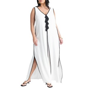 ELOQUII Women's Plus Size V Neck Gauze Maxi Dress - 1 of 4