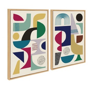 Kate and Laurel Sylvie MCM Pattern 01 and 04 Framed Canvas by Rachel Lee of My Dream Wall, 2 Piece 23x33, Natural - 1 of 4