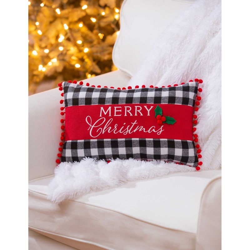 Evergreen 10.0 Inch Merry Christmas Plaid Pillow Lumbar Buffalo Plaid Throw Pillows, 2 of 4