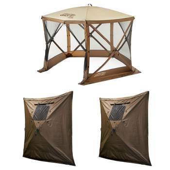 CLAM Quick Set Venture 9 x 9 Foot Portable Outdoor Camping Canopy Shelter, Brown + Clam Quick Set Screen Hub Tent Wind & Sun Panels, Brown (2 Pack)
