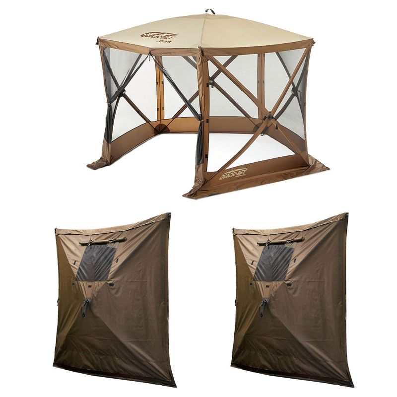 CLAM Quick Set Venture 9 x 9 Foot Portable Outdoor Camping Canopy Shelter, Brown + Clam Quick Set Screen Hub Tent Wind & Sun Panels, Brown (2 Pack), 1 of 7