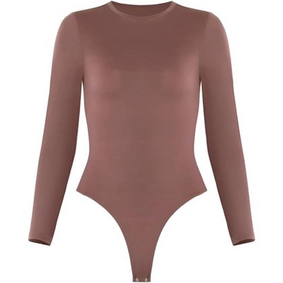 Sol Living Women's Bodysuit Seamless Casual Going Out Top Shirt Breathable Tops Tummy Control Shapewear Stretchy Basic Body Suits T Shirt Crew Neck