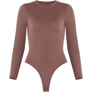 Sol Living Women's Bodysuit Seamless Casual Going Out Top Shirt Breathable Tops Tummy Control Shapewear Stretchy Basic Body Suits T Shirt Crew Neck - 1 of 4