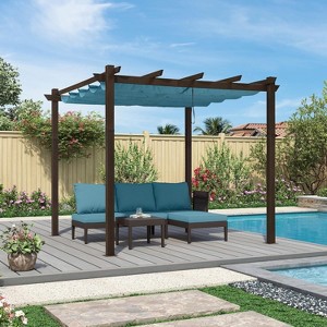 PURPLE LEAF Outdoor Metal Pergola with Retractable Canopy Patio Shade Cover for Garden Pool Yard Brown Aluminum Frame - 1 of 4