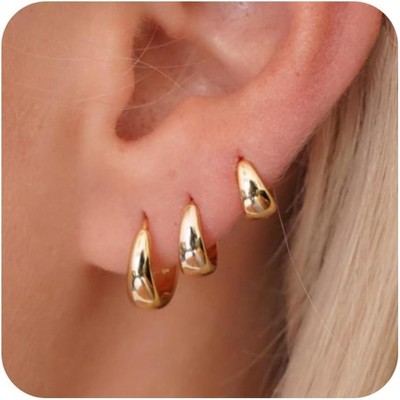 Small Sterling Silver Huggie Hoop Earrings Set for Women, 14K Gold Plated Hoops Stacks for Multiple Piercings