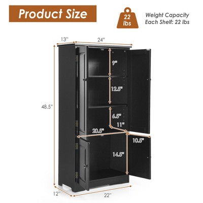 Black MDF Lockable Floor Cabinet with Adjustable Shelves