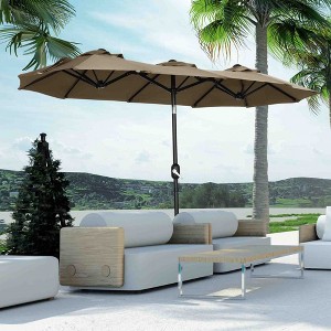 Double-sided Patio Umbrella 9.5' Large Outdoor Market Umbrella with Push Button Tilt and Crank, 3 Air Vents and 12 Ribs, for Garden, Deck, Pool, Gray - 1 of 4