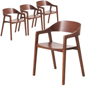 LeisureMod Dining Chair in Oak Wood Contemporary Accent Armchair with Open-Back Design Set of 4 Rivo Collection - 1 of 4