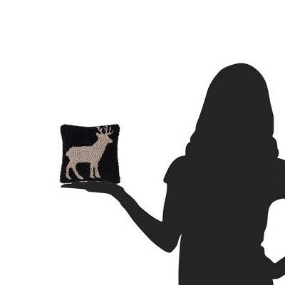 Black and Beige Deer Hooked Square Throw Pillow