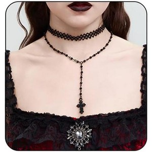 Gothic Blood Drop Fringe Choker With Crystal & Pearl Beads For Vampire Halloween Punk Jewelry - 1 of 4
