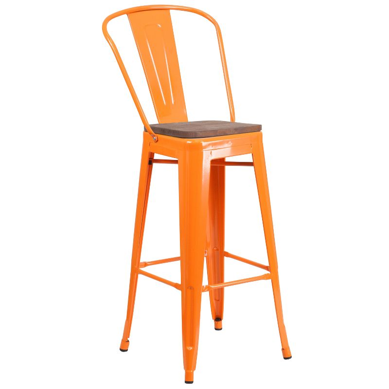 Flash Furniture 30" High Metal Barstool with Back and Wood Seat, 1 of 7