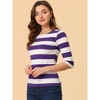 INSPIRE CHIC Women's Stripes Casual Basic Elbow Sleeves Boat Neck Slim Fit T-Shirts - 3 of 4